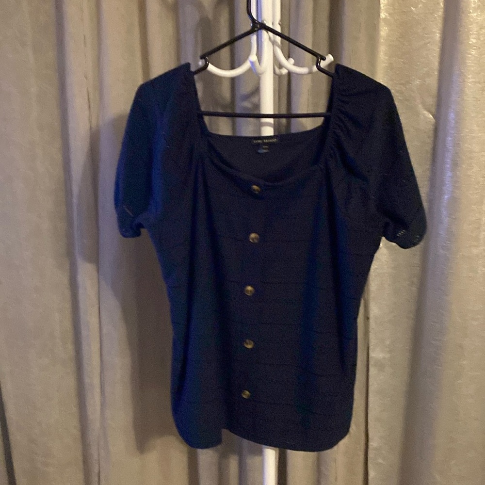Short sleeve navy blue button up shirt size 14/16
